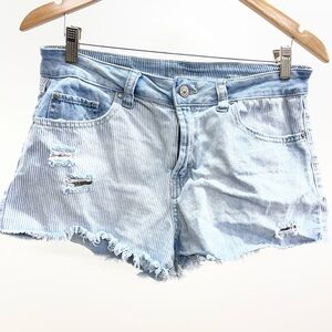 Rewash Light Blue Striped Distressed Jean Shorts